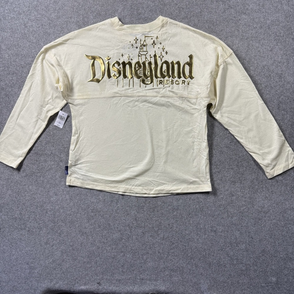 Disney Youth Spirit Jersey Disneyland Resort XL Cream Gold Glitter Foil